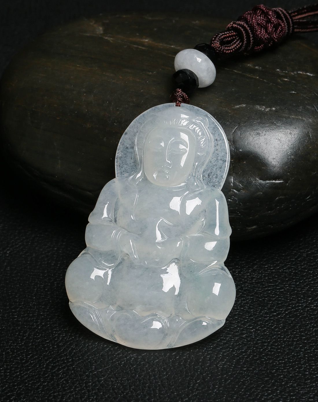 冰糯水润正装观音天然a货翡翠挂件