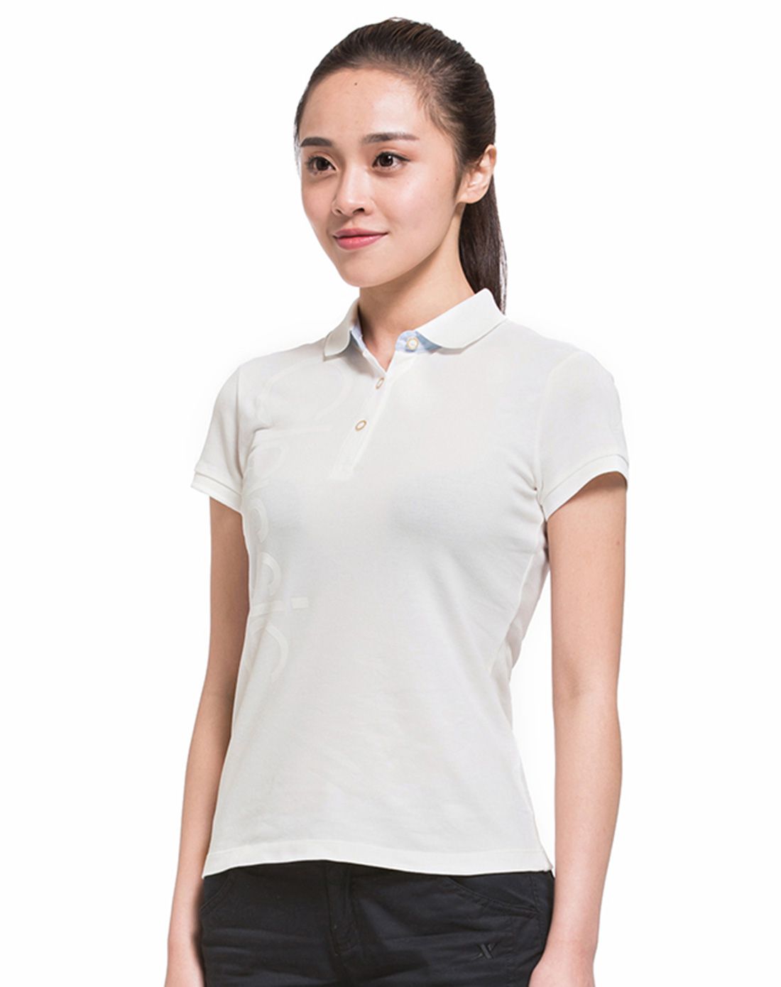 时尚简约 女款米白色短袖polo衫