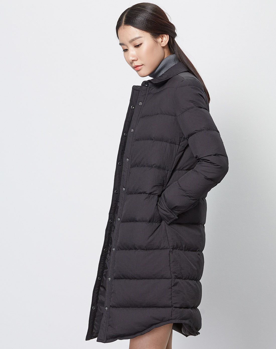 衬衫领中长款羽绒服