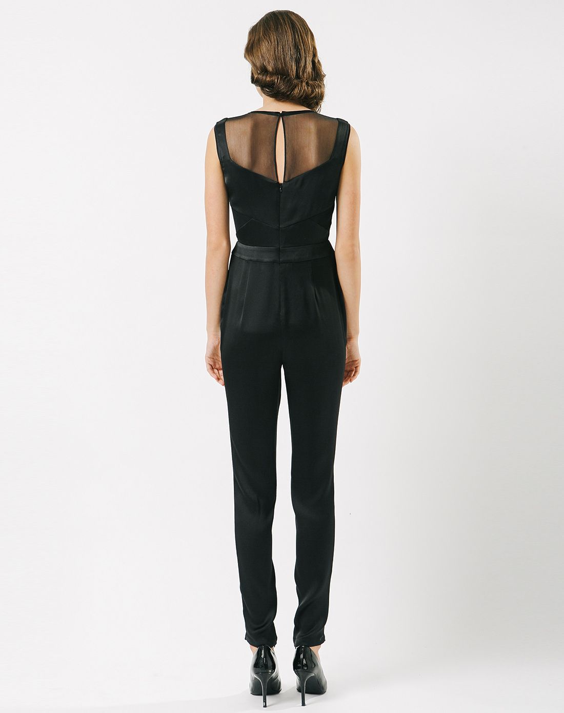 黑色知性修身显瘦高端真丝连体裤