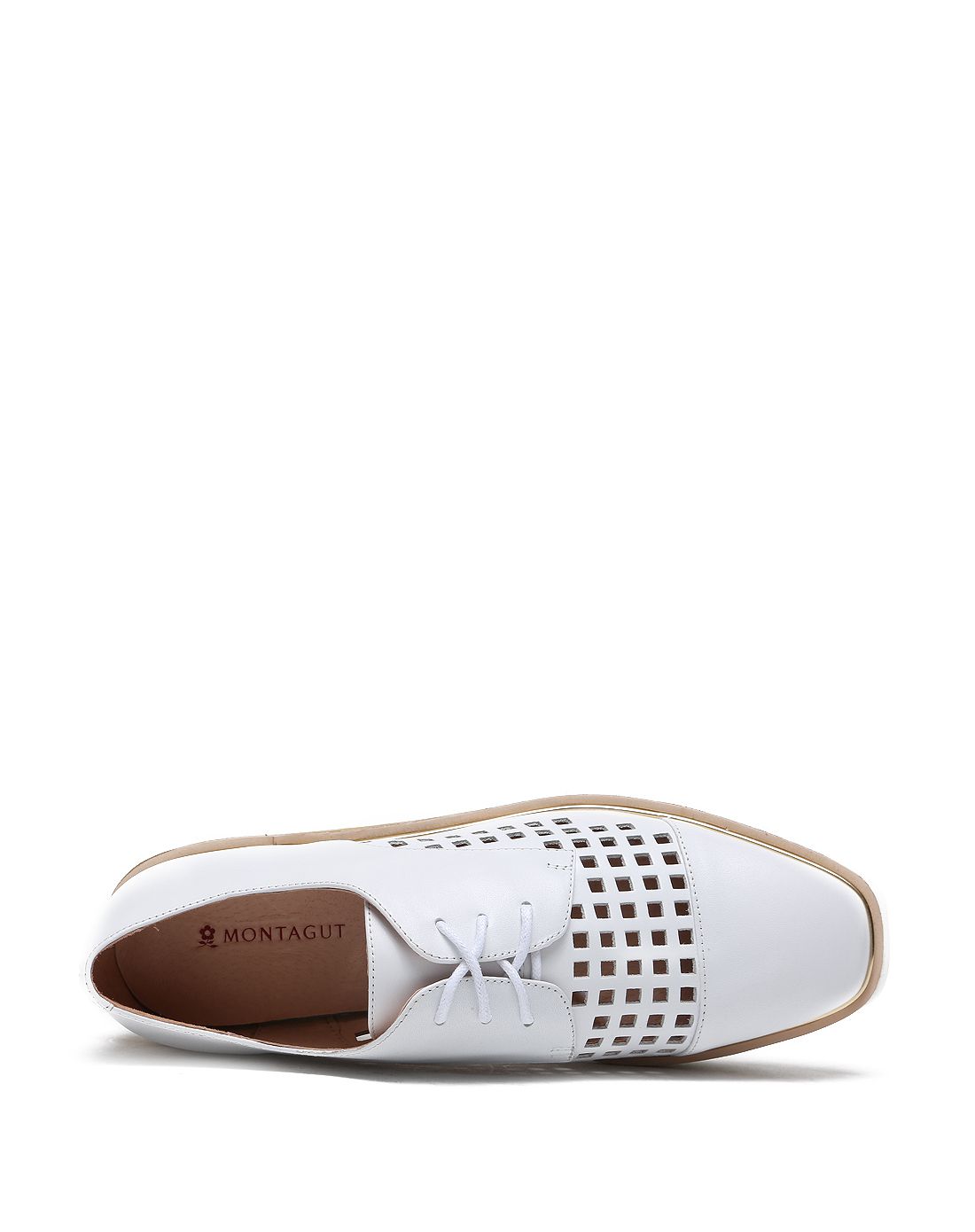 梦特娇方头冲孔绑带厚底单鞋女鞋