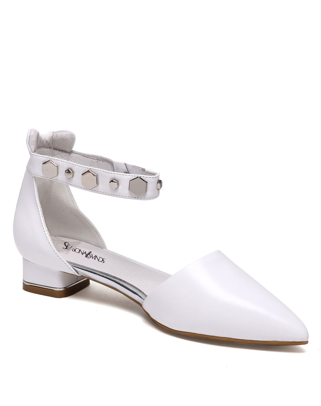 四季风16年春季新款白色牛皮革时尚时装单鞋