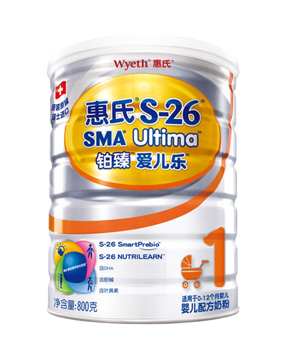 惠氏(wyeth)s-26铂臻爱儿乐1段婴儿配方奶粉 800g