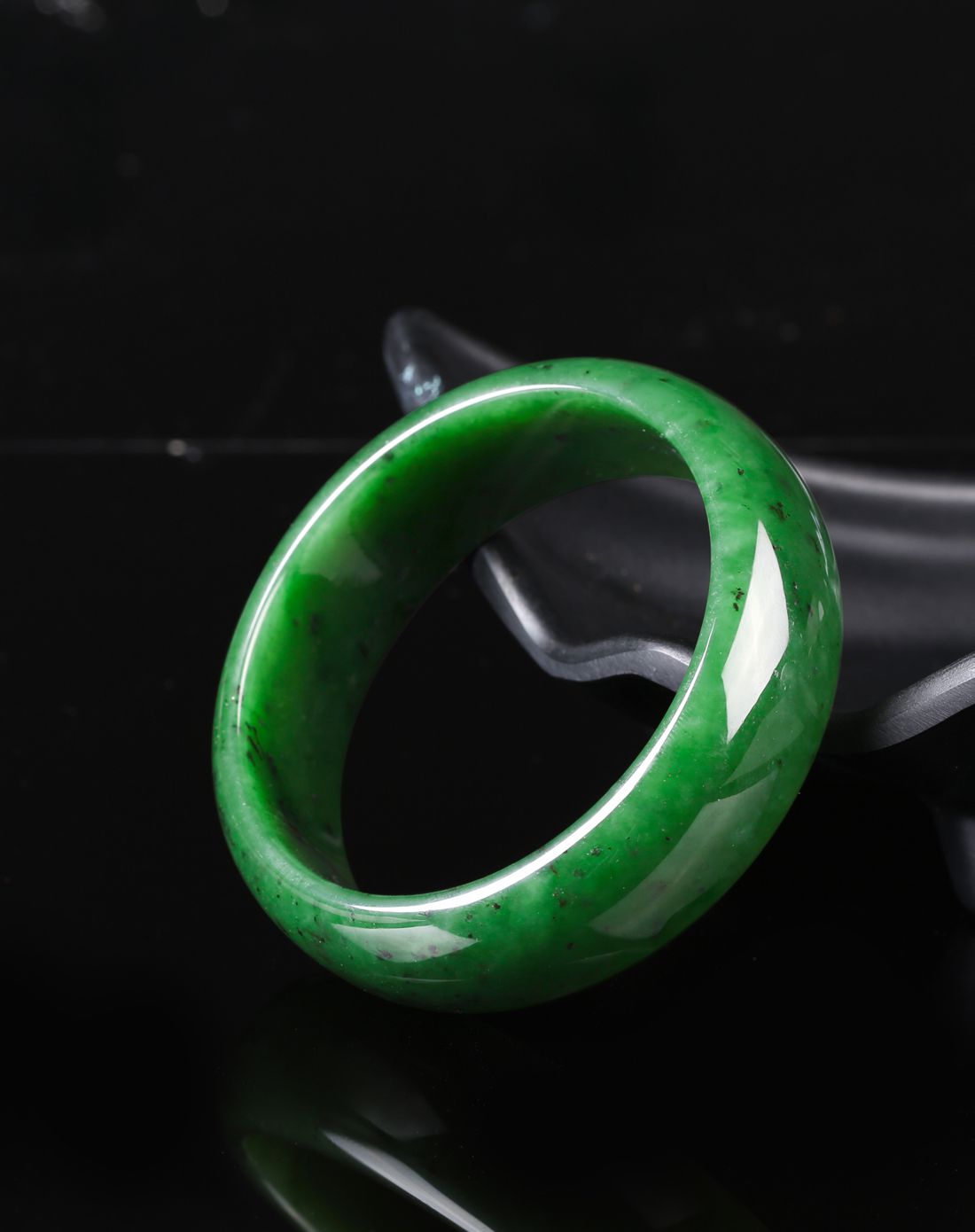 优悦生活uve翡翠玉石专场uve 宽版老料菠菜绿天然和田碧玉精美手镯u