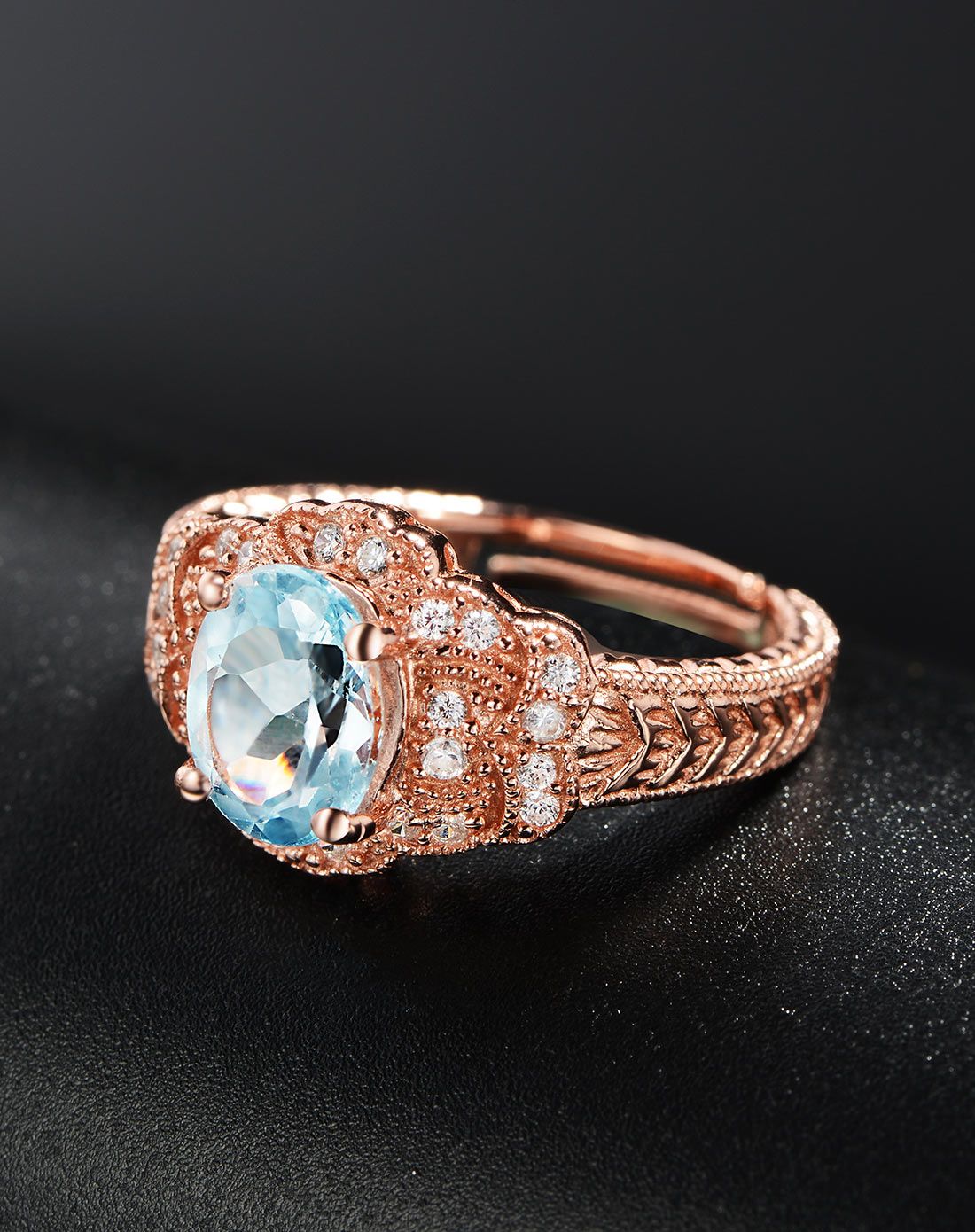 s925银镶托帕石天使之泪精致戒指(活口可调节)