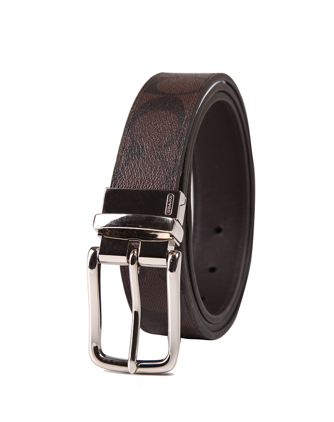 > coach男士褐色双c印花pvc皮带