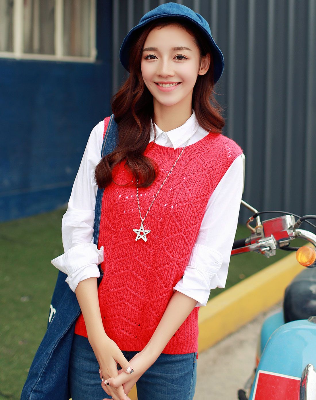 红色韩版毛衣背心马甲女针织衫