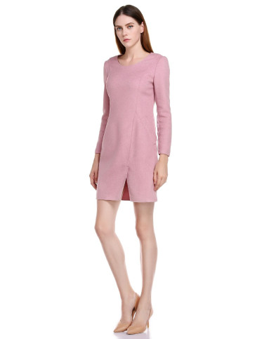 豆沙粉色斯文优雅长袖连衣裙