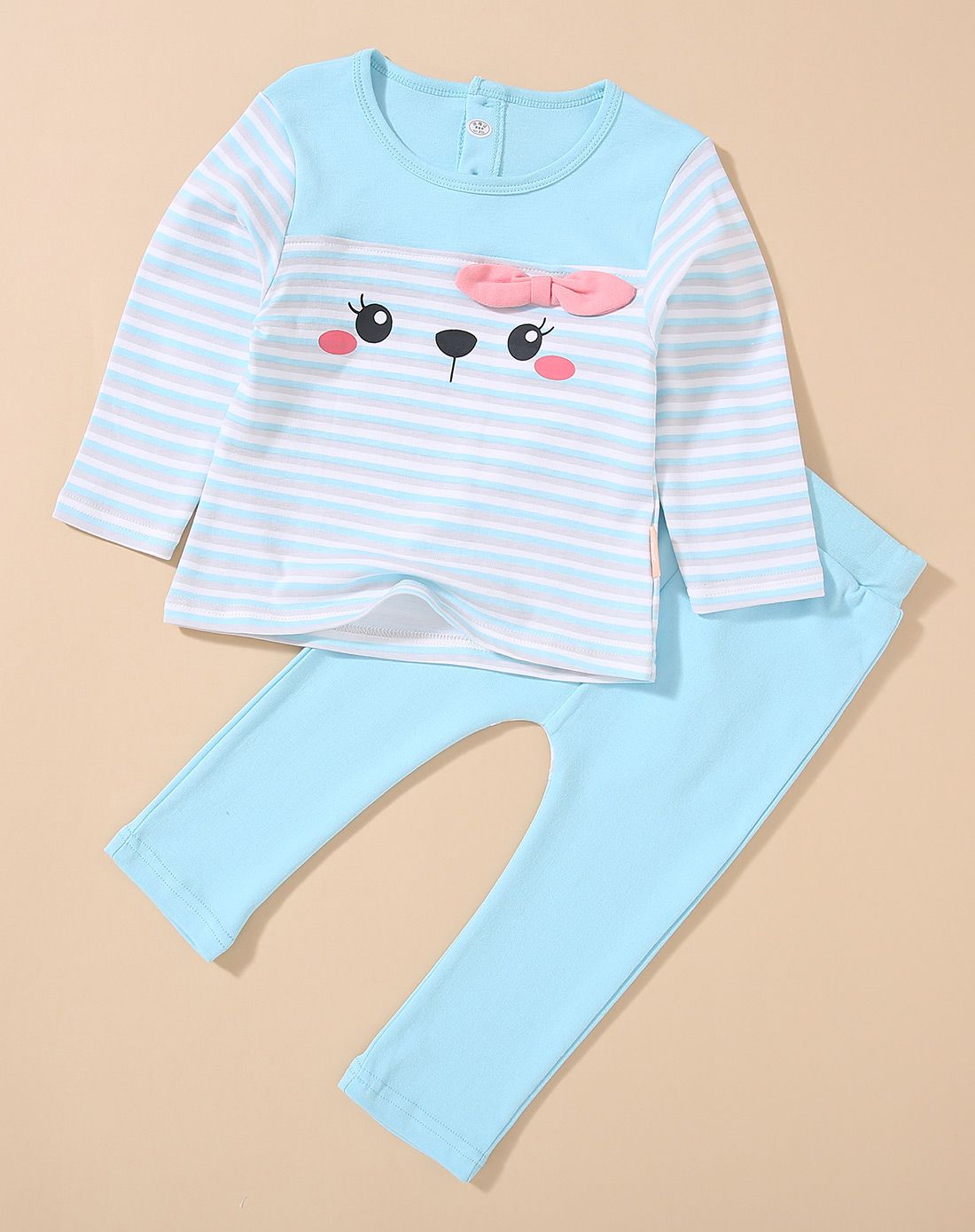 宝宝冰淇淋蓝全棉休闲套装(粉嫩呆呆熊)