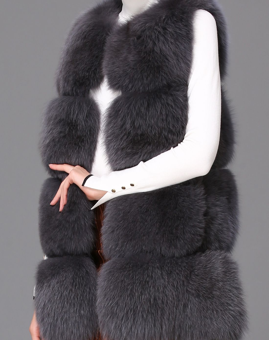 深灰色狐狸毛皮草马甲