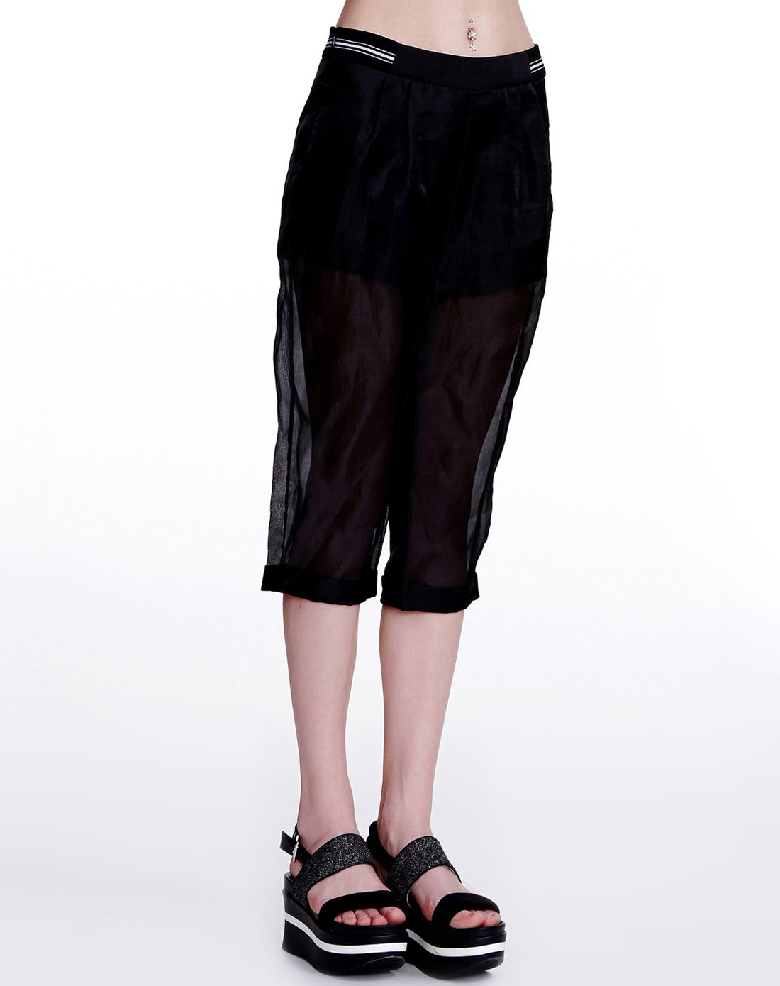 (特惠)简约网纱休闲七分裤