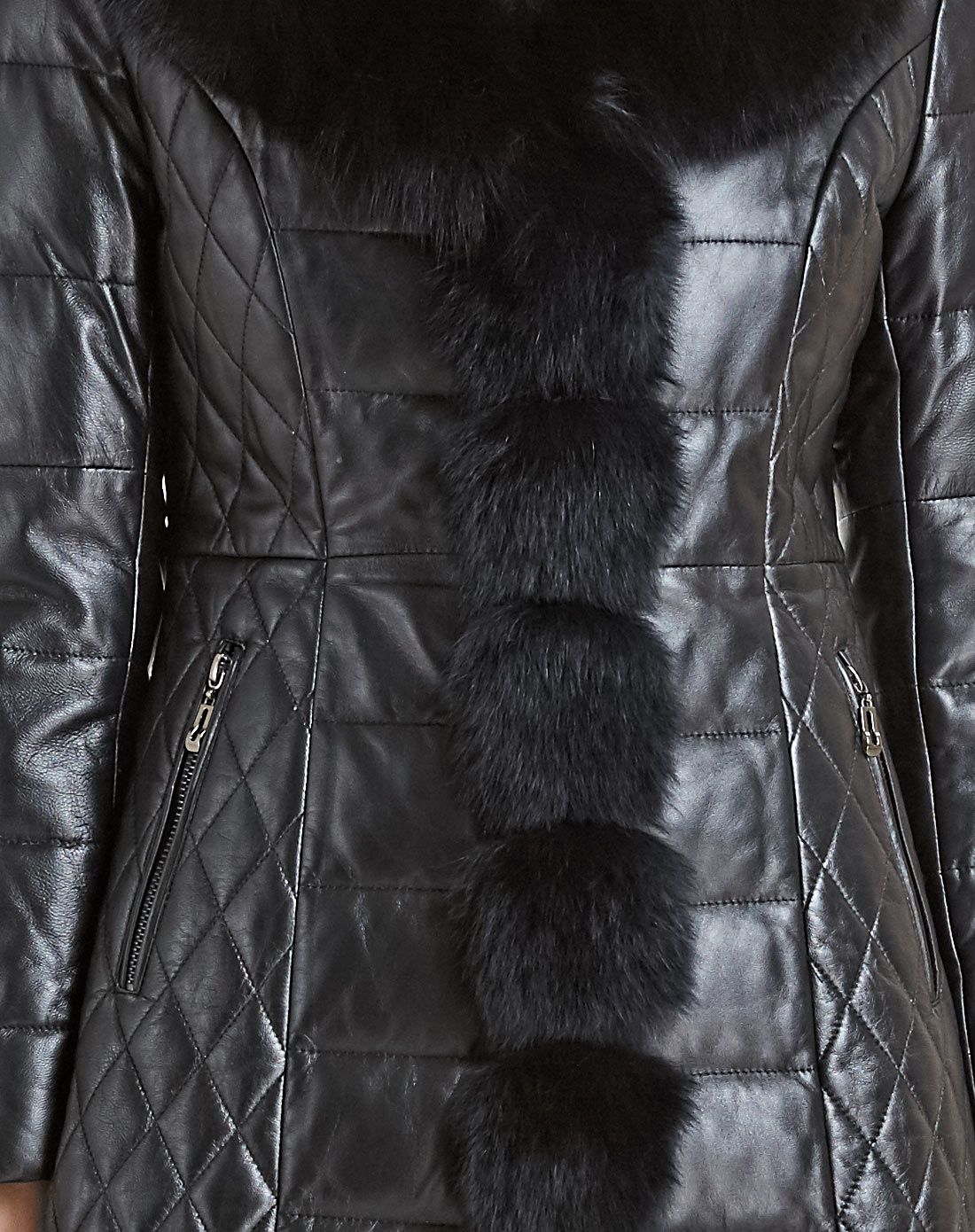 黑色羊皮拼狐狸毛领女士外套