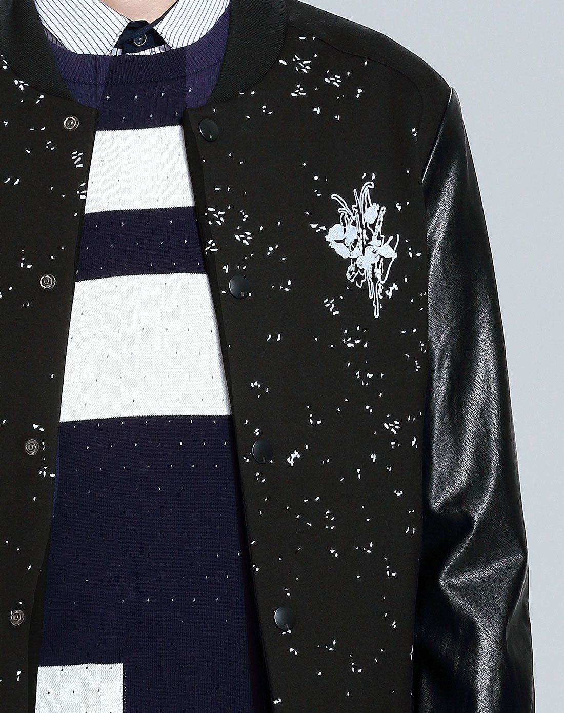 马克华菲mark fairwhale jeans黑色时尚印花休闲长袖外套