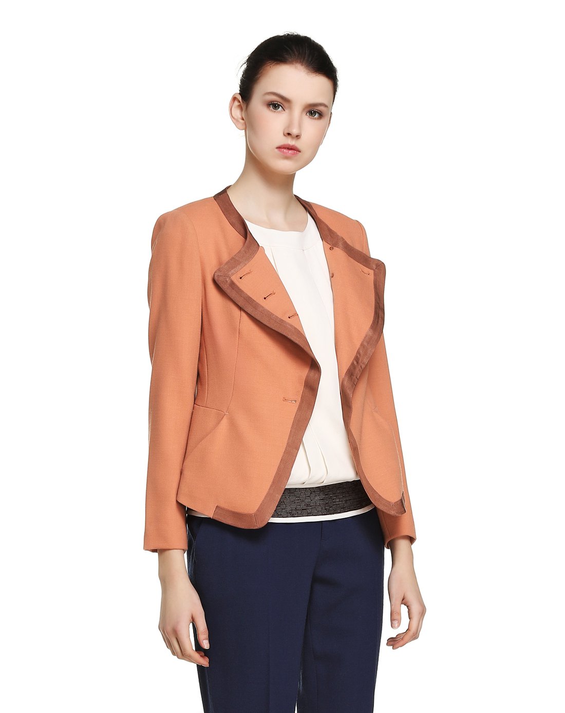 肉桂色毛弹翻领上衣