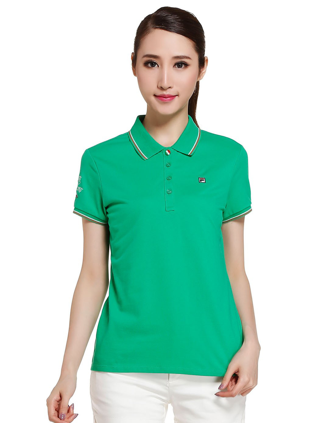 棉质 女款青薄绿色短袖polo衫 经典舒适