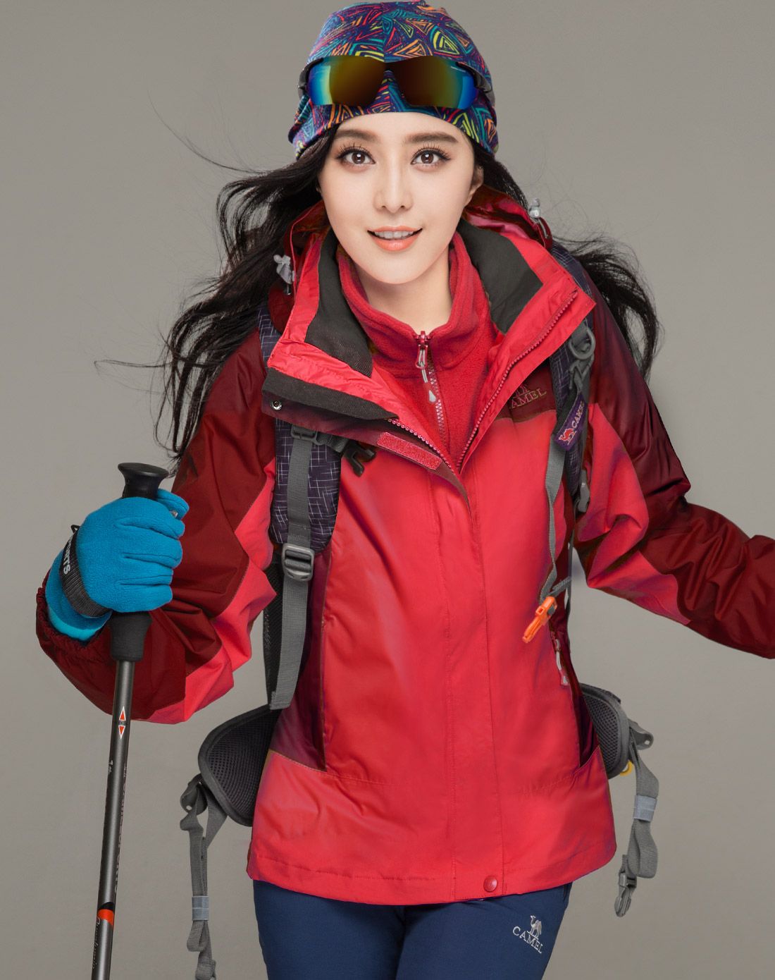 女款中国红防水保暖三合一冲锋衣