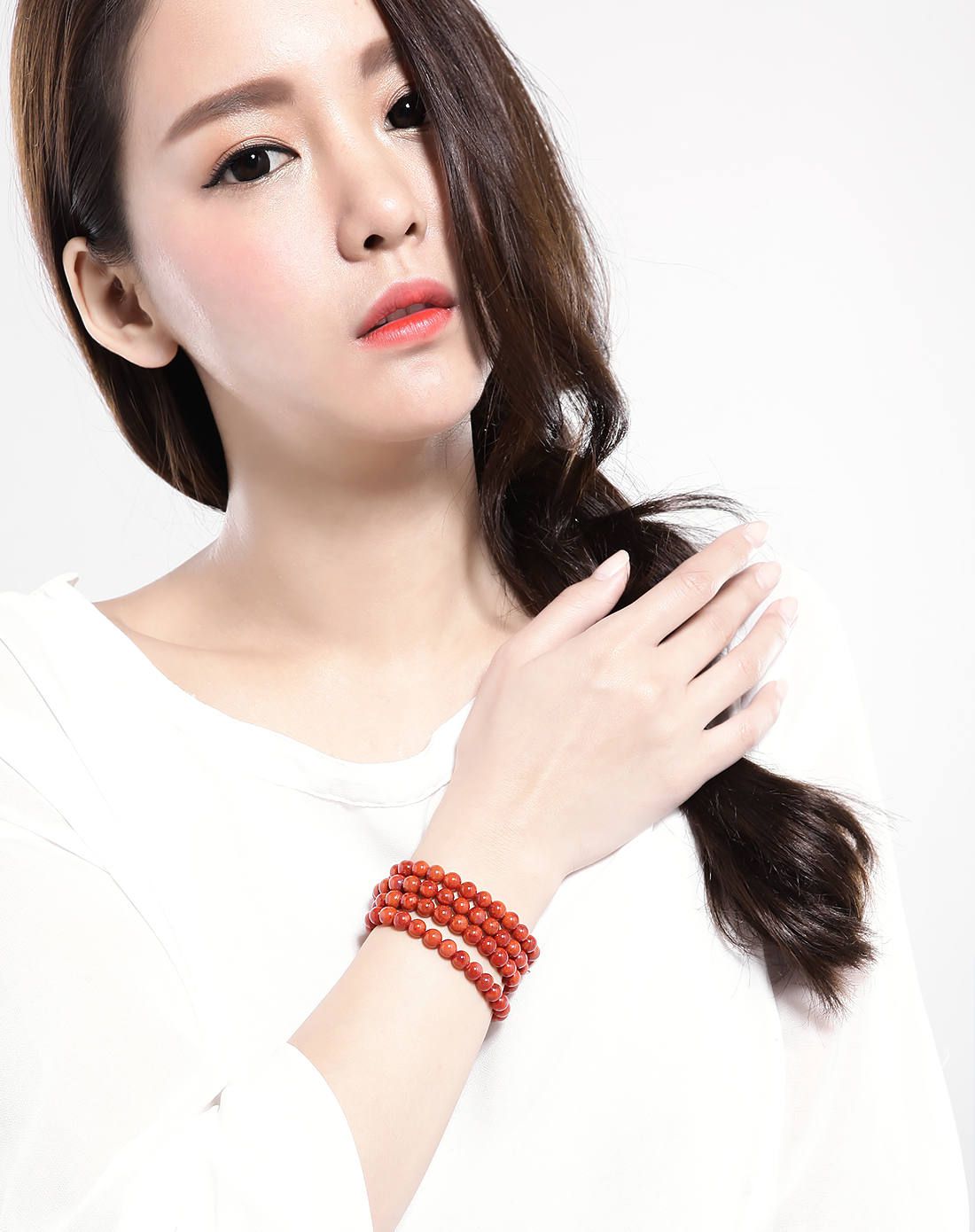 自然机理 柿子红经典南红玛瑙简约多圈手链附证书
