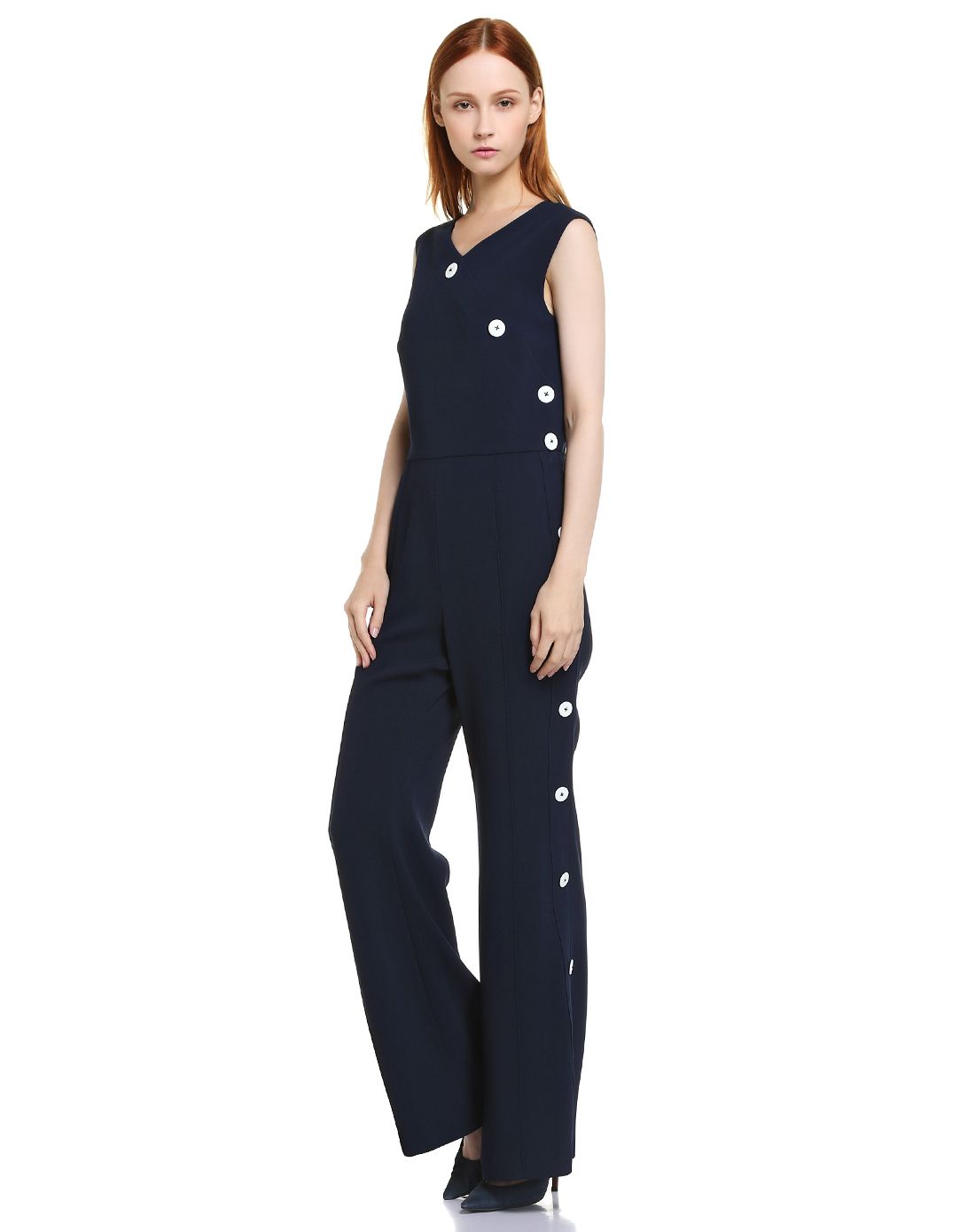 藏蓝色个性甜美无袖连体裤