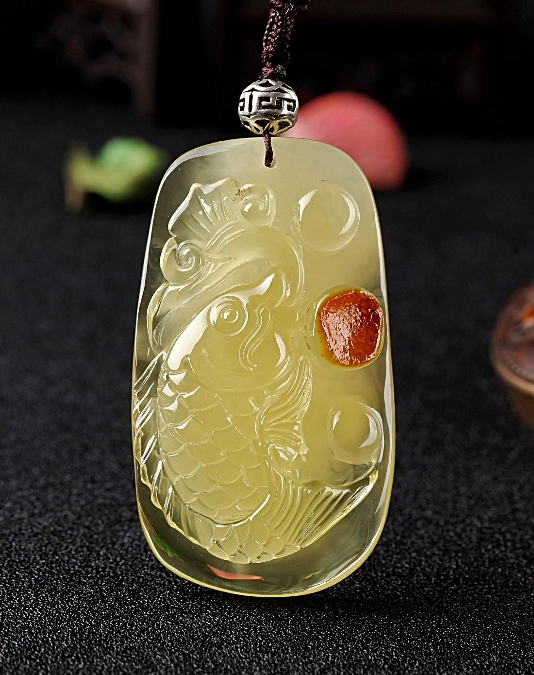 前程似锦 锦鲤 天然琥珀金包蜜吊坠(含配绳)