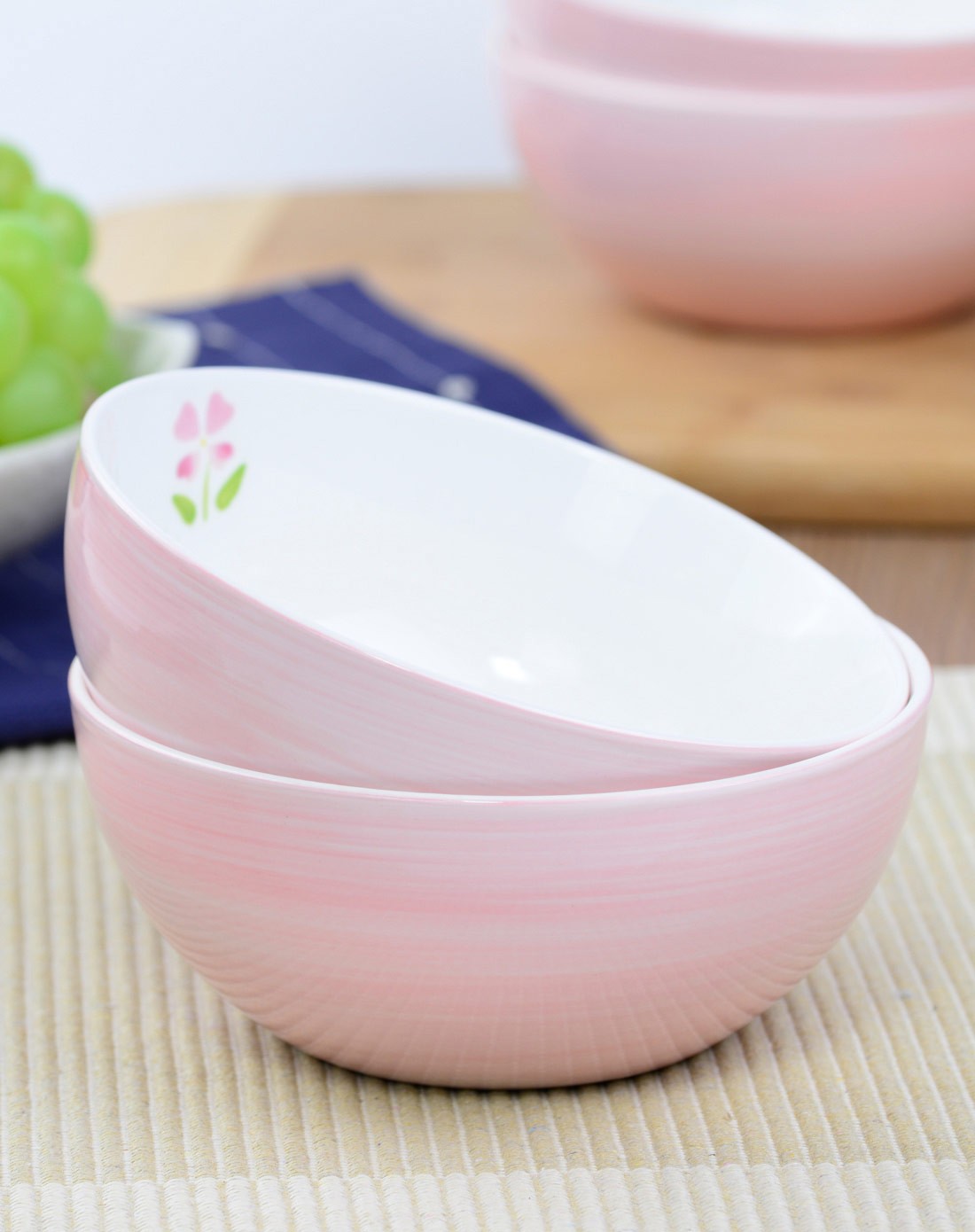 【手绘釉中彩】日式骨玉瓷5.5寸大面碗*4只(粉)