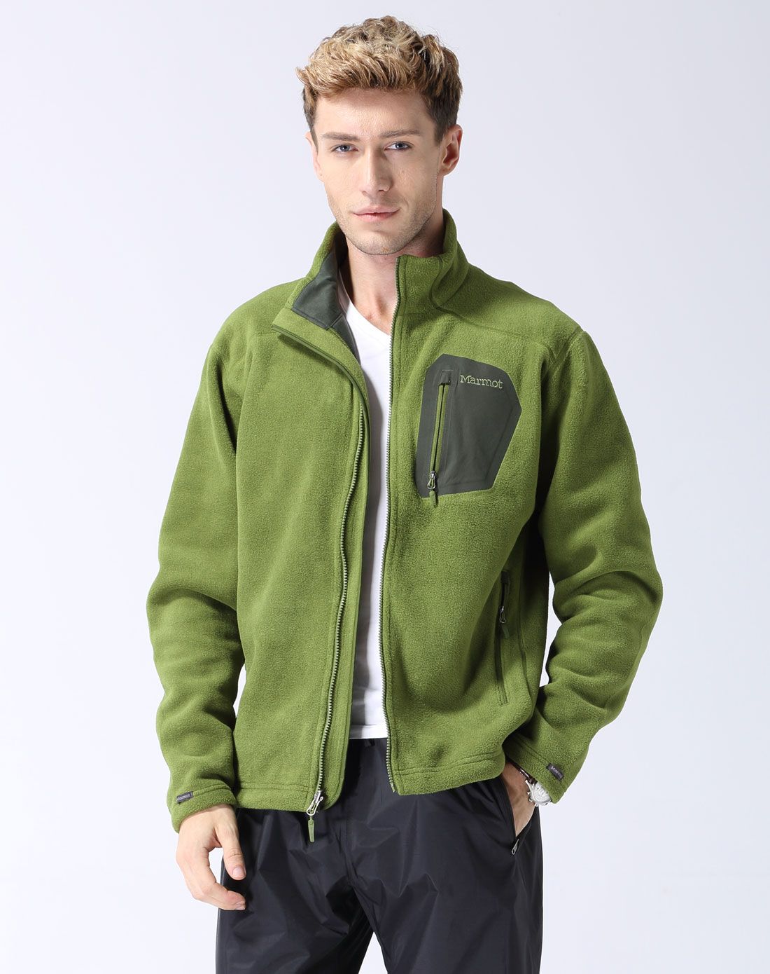 柔软舒适 男款松绿抓绒衣