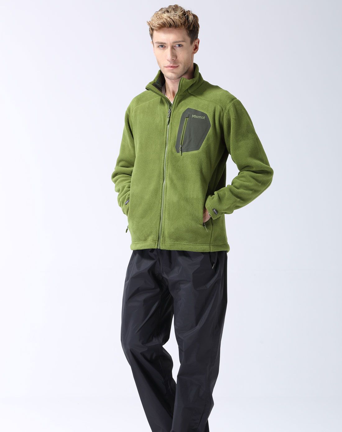 柔软舒适 男款松绿抓绒衣