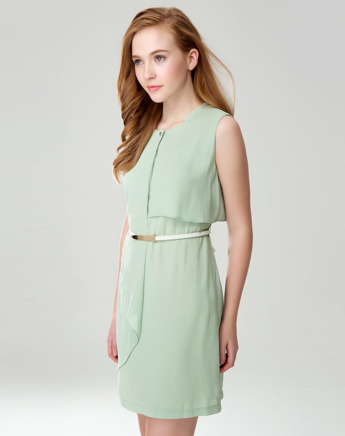 经典大方伊莲灰绿连衣裙