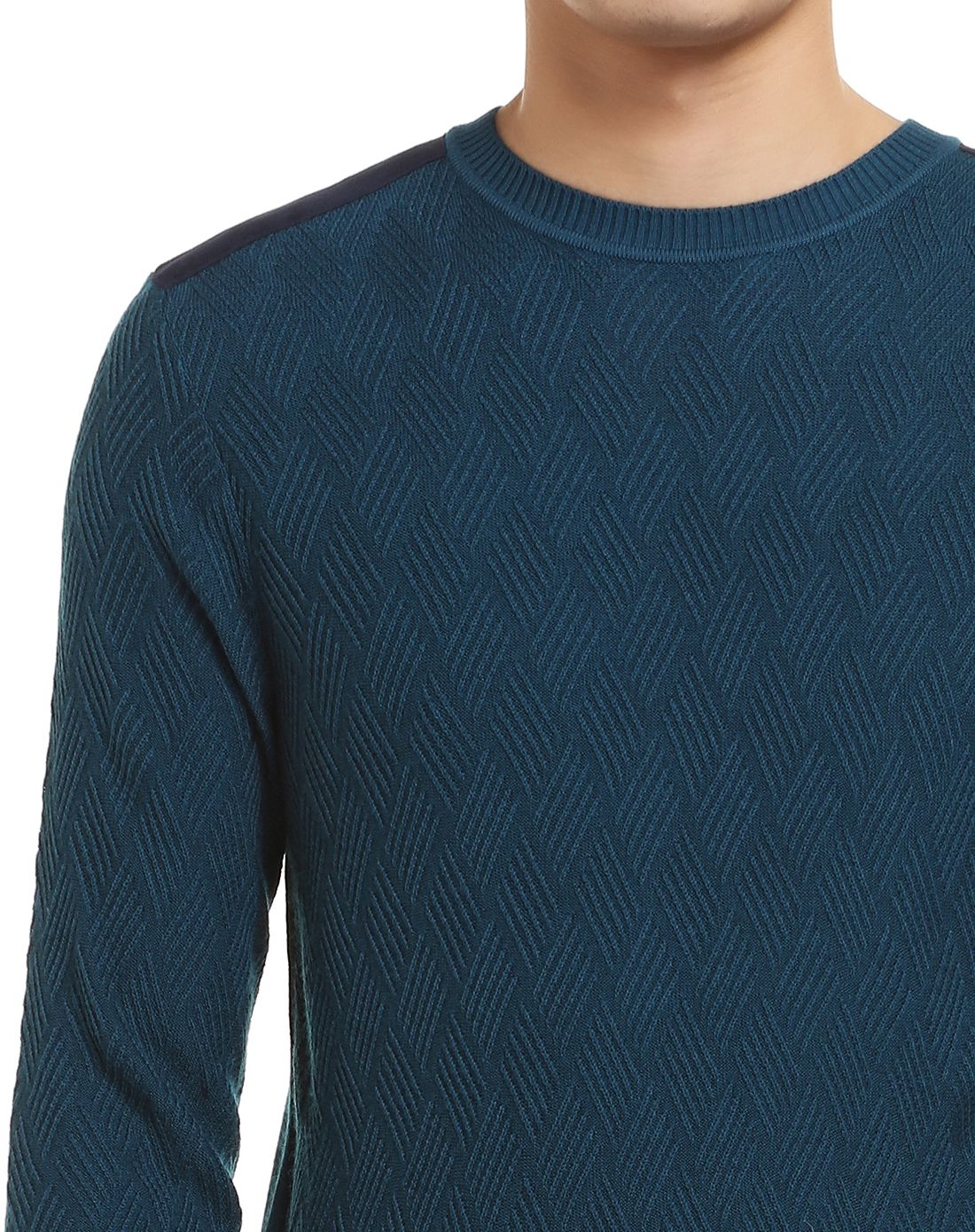 深湖蓝色休闲百搭长袖羊毛衫