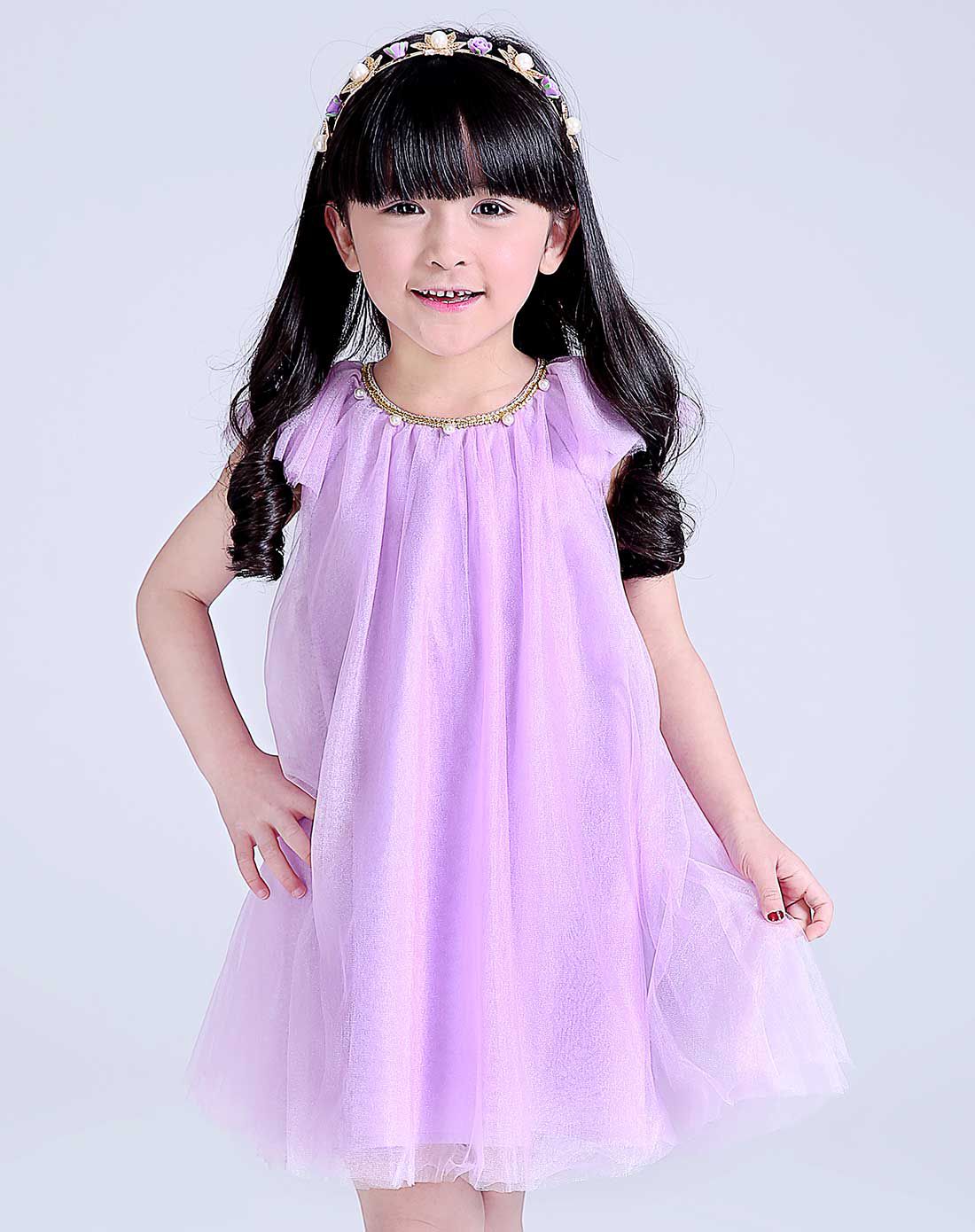 女童粉紫连衣裙