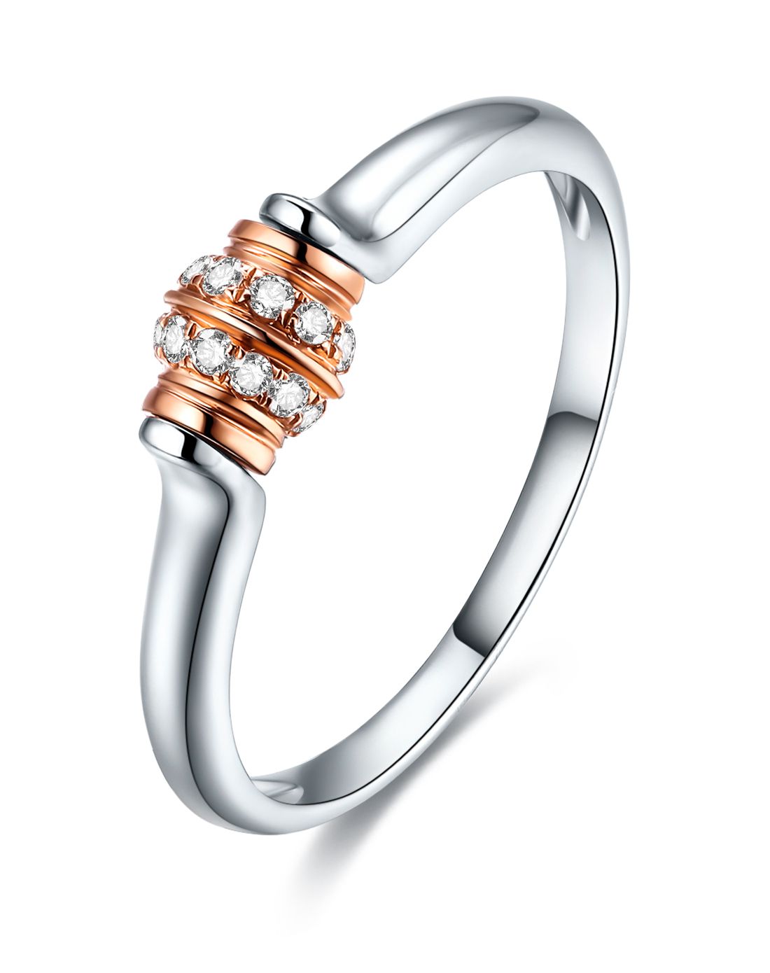 周六福 双色18k金转运珠钻戒