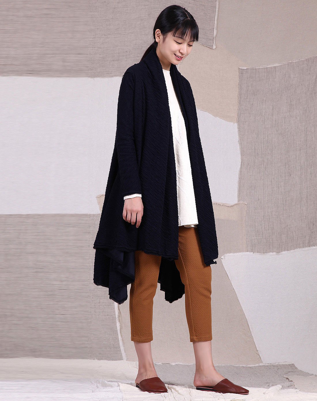 羊毛棉混纺长款披挂