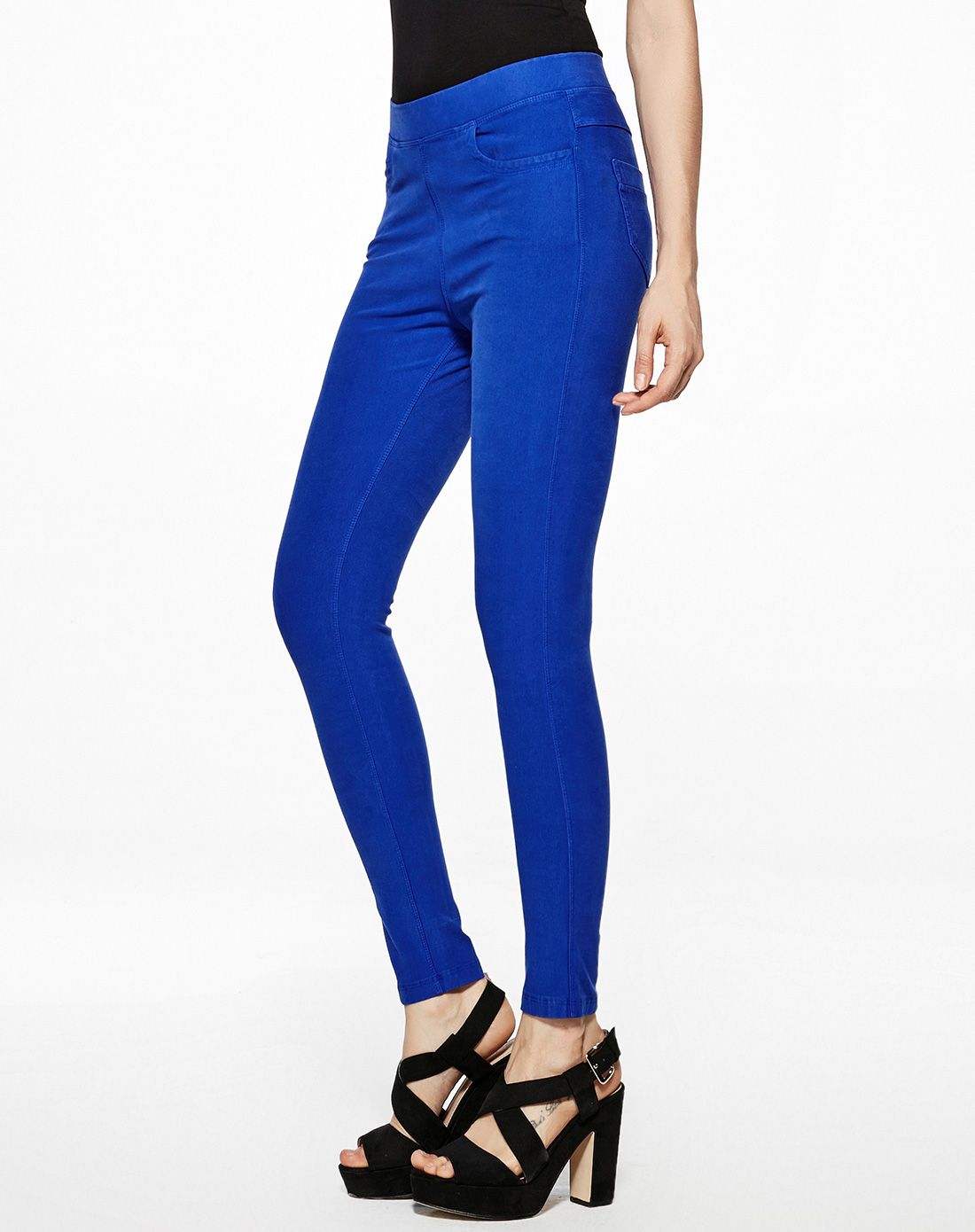 宝蓝色超弹针织牛仔裤