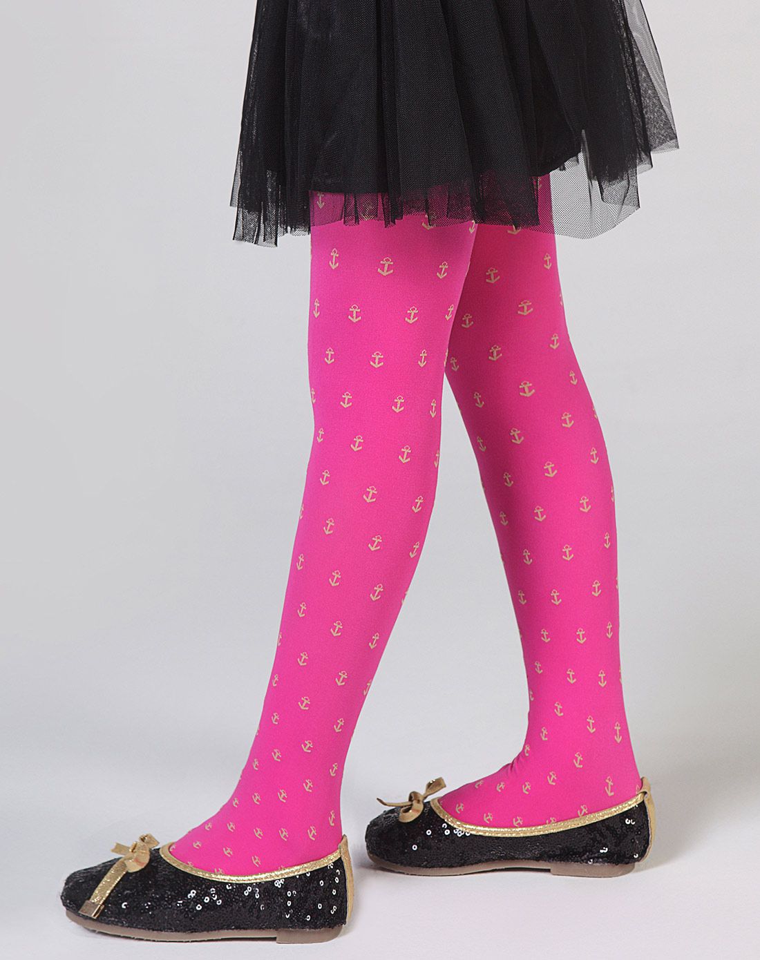 【两件起售】女童玫红竖纹花提花花连裤袜