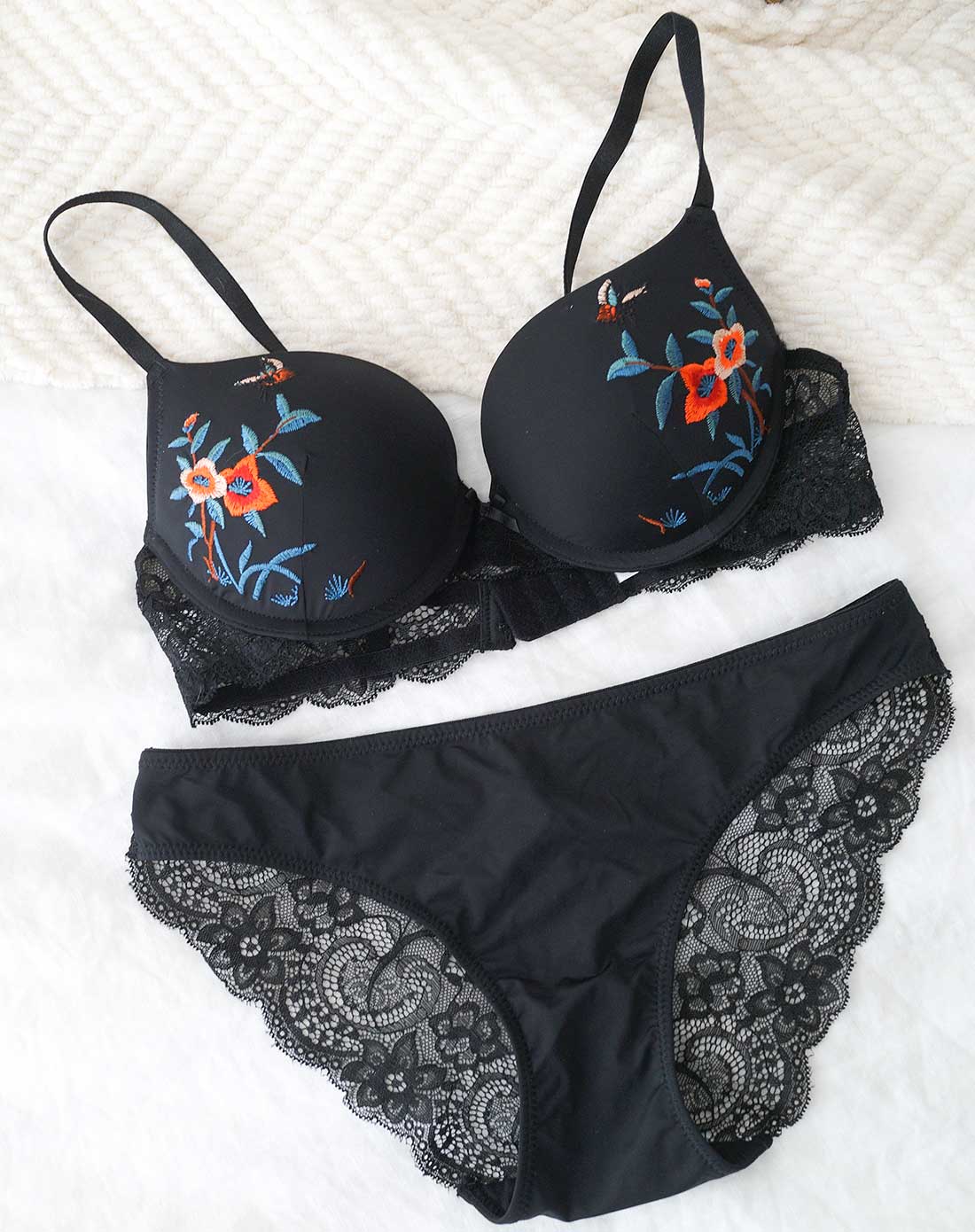 裂帛女装&内衣裂帛bra 黑色聚拢蕾丝性感刺绣花朵文胸100030203_唯品