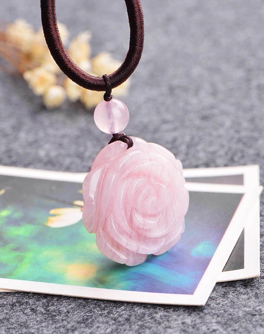 kmonado 芙蓉石玫瑰花吊坠项链附证书