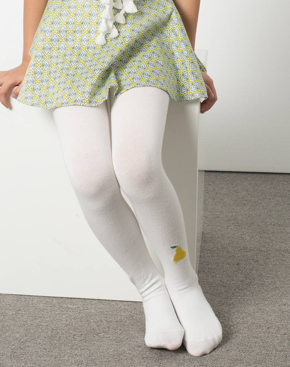 女童白色水果连裤袜