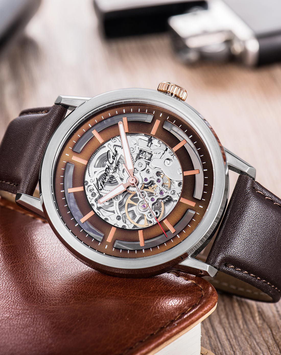 kenneth cole精品手表专场 kenneth cole 美国男士真皮透视自动机械表