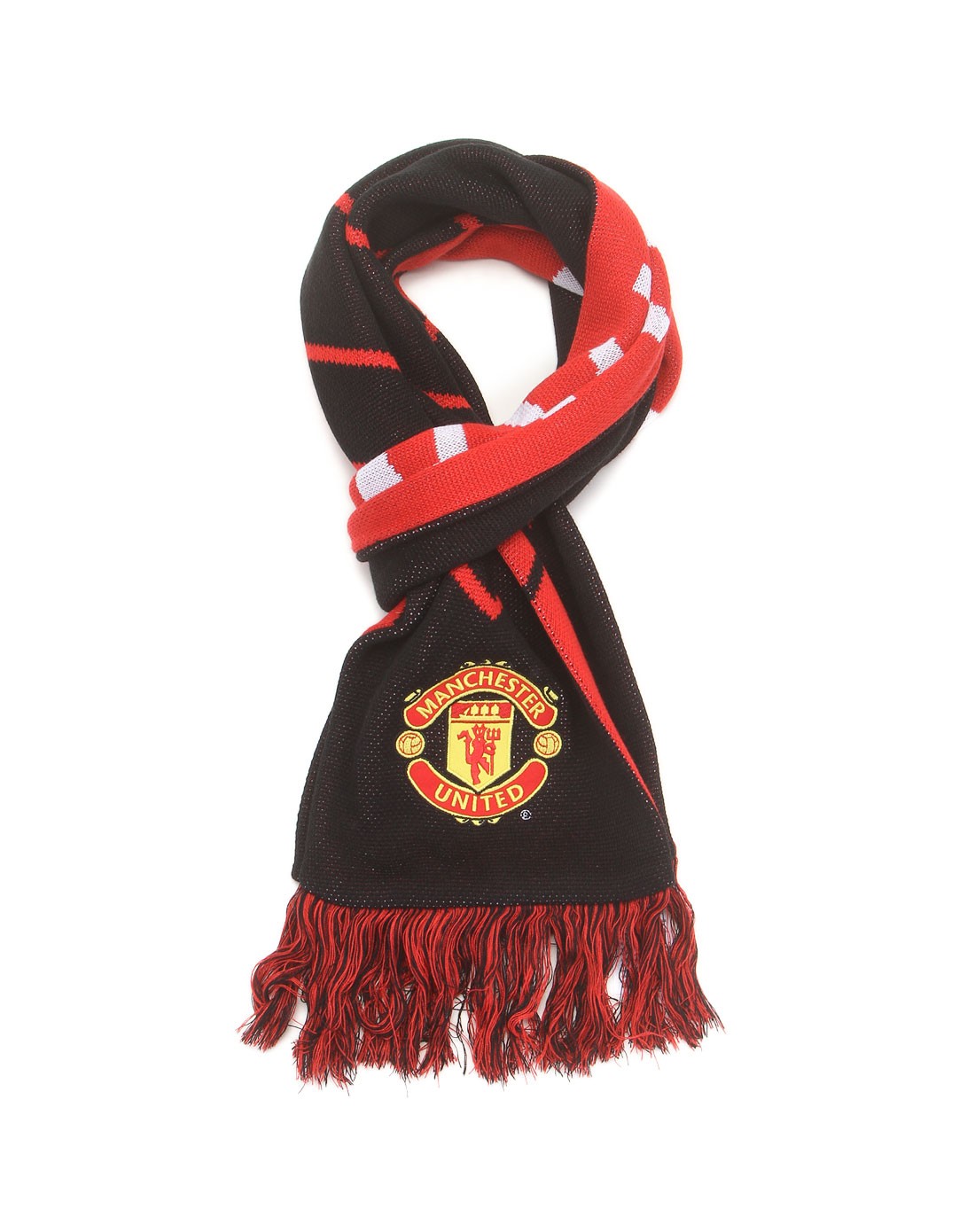 男款黑/红色围巾 曼联logo贴布绣