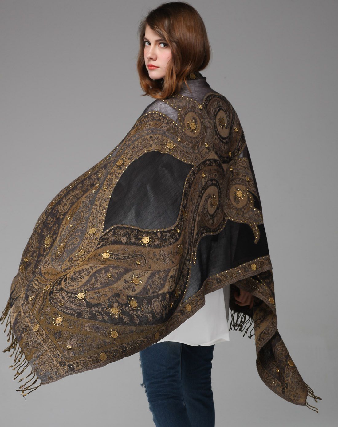 kk&sophia围巾专场印度异域风情羊毛手工绣花围巾kq15238-4_唯品会