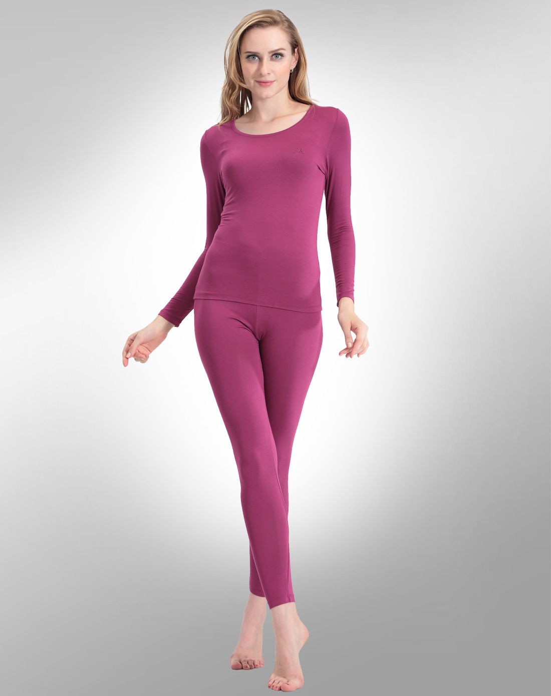 梦特娇女款休闲长袖汉木尔内衣套装玫红