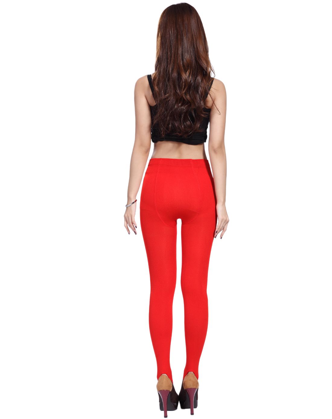 女款大红色迷你绒时尚踩脚裤