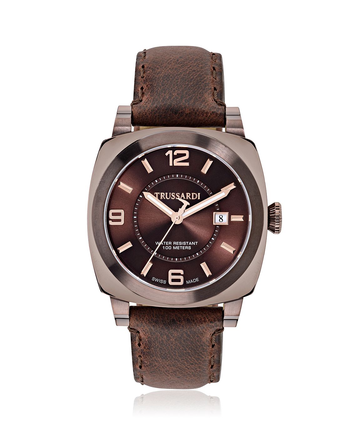 > trussardi 瑞士制造 1911 系列男仕石英机芯真皮带腕表