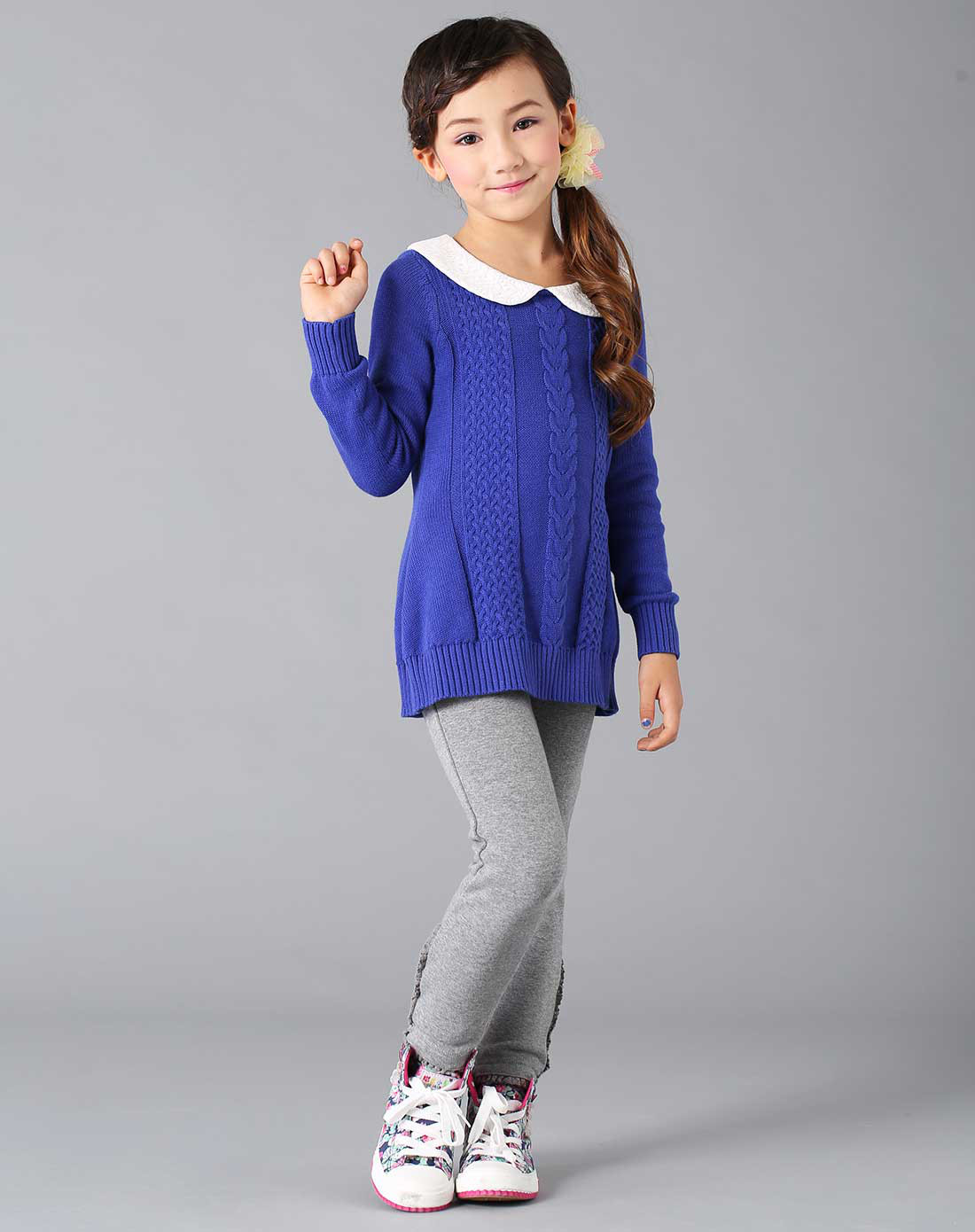 女童魔力蓝娃娃领纯棉毛衣