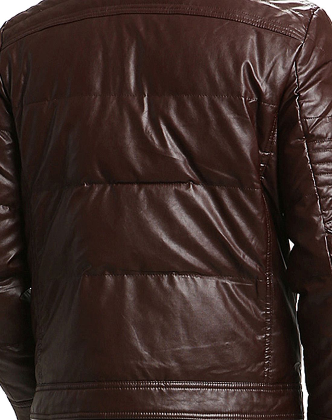 男式深绯色仿皮机车短款羽绒服