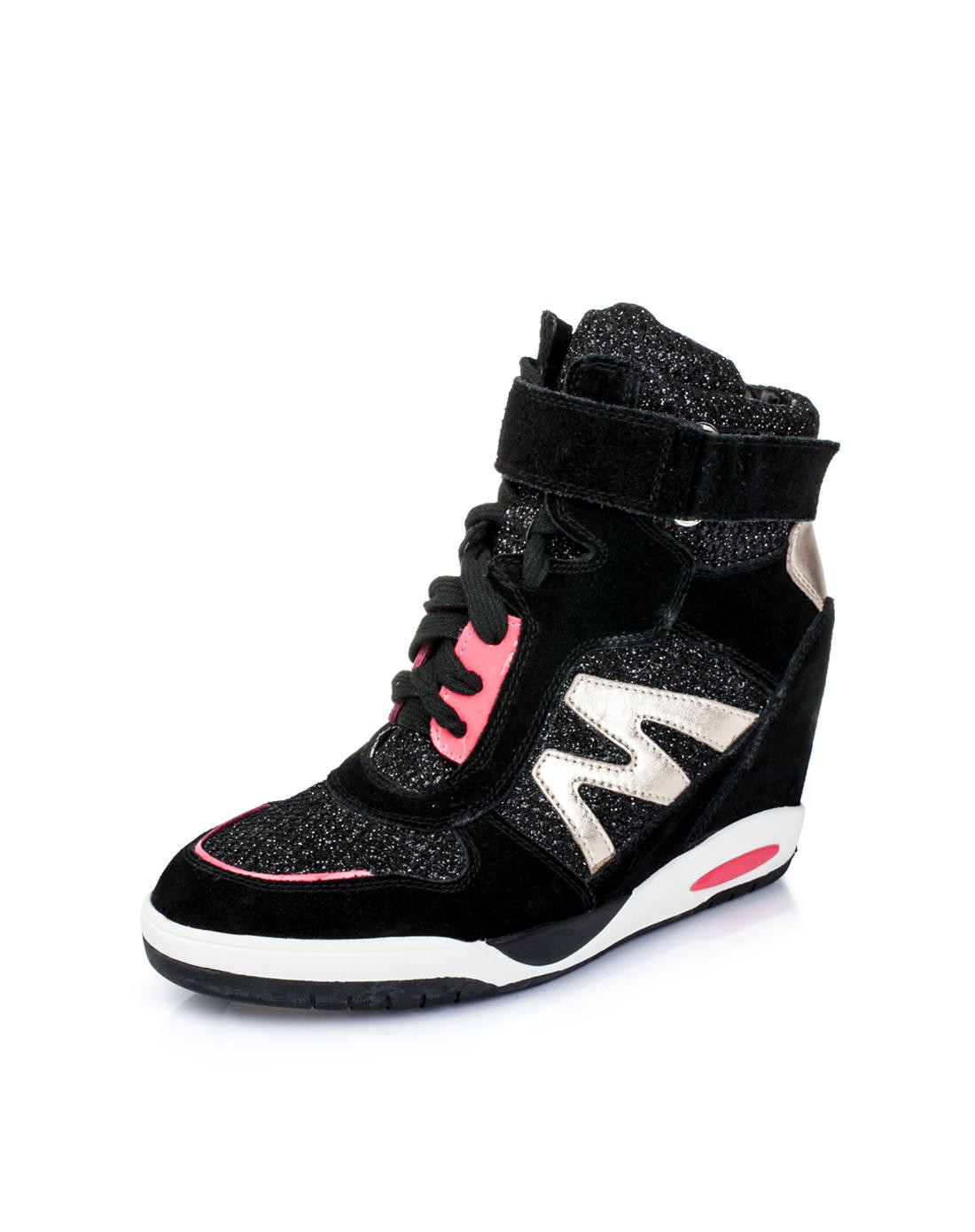 天美意teenmix男女鞋黑\/浅金色二层牛皮\/织物\/