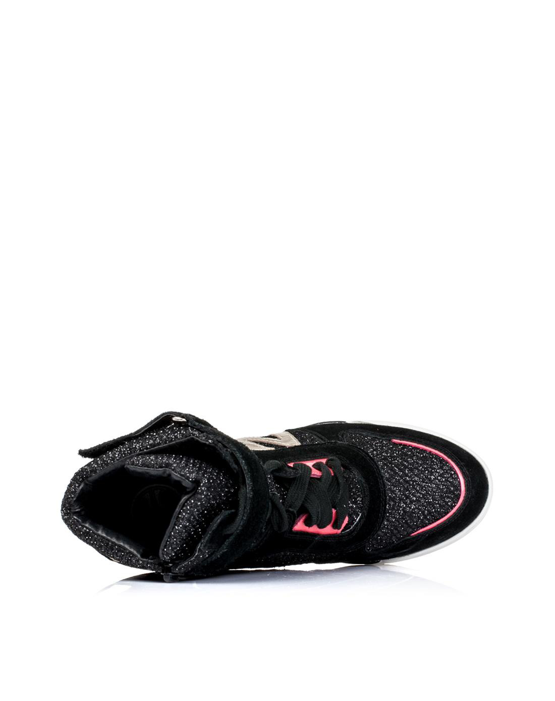 天美意teenmix男女鞋黑\/浅金色二层牛皮\/织物\/