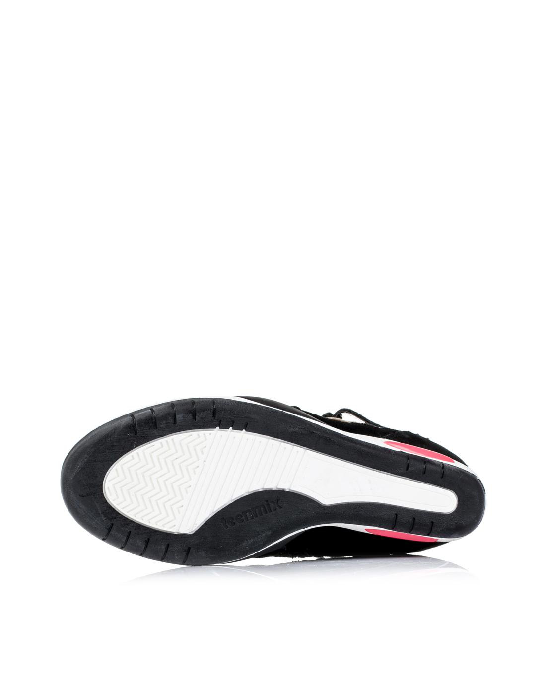 天美意teenmix男女鞋黑\/浅金色二层牛皮\/织物\/