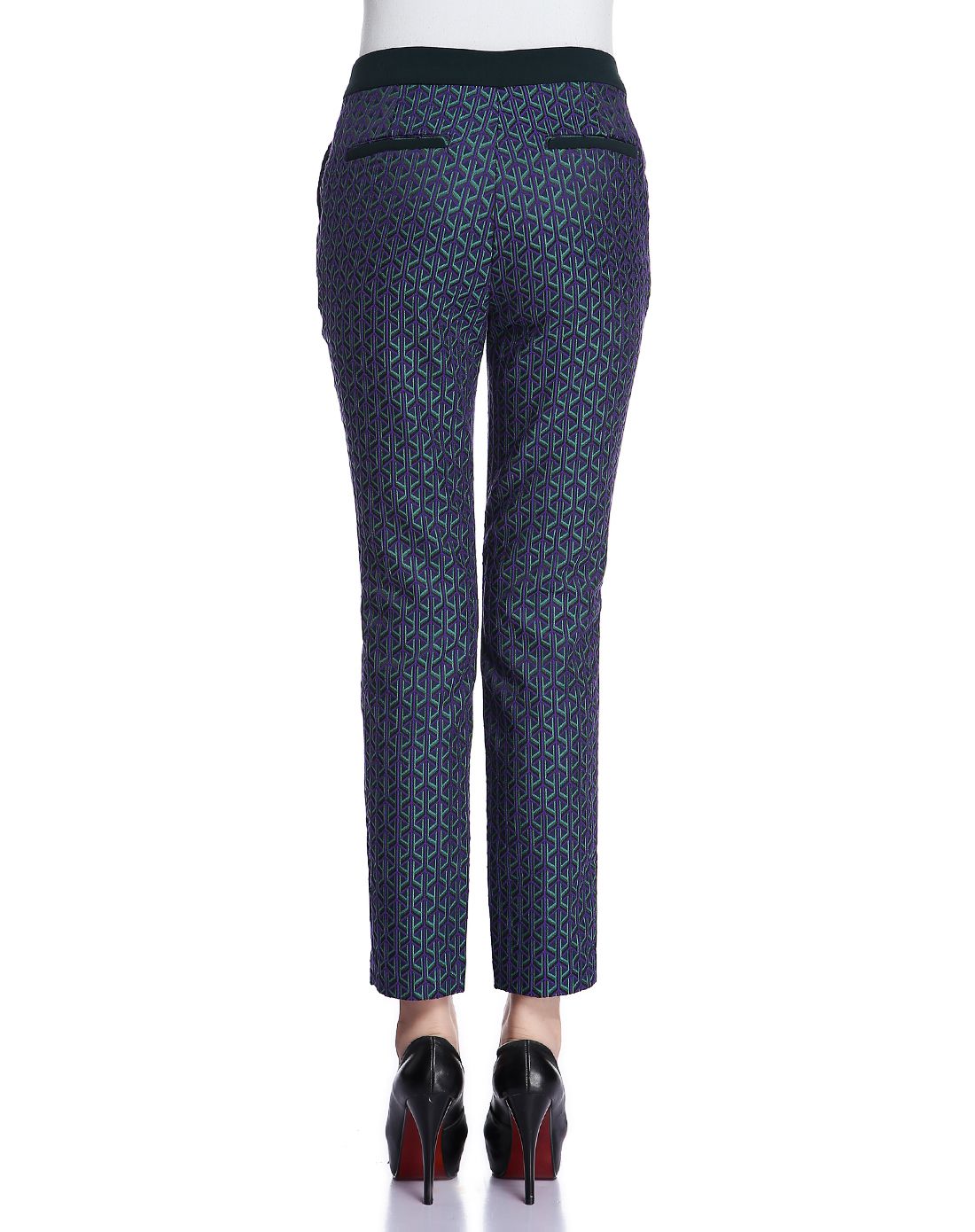 co紫/绿色几何提花长裤x14g512710_唯品会