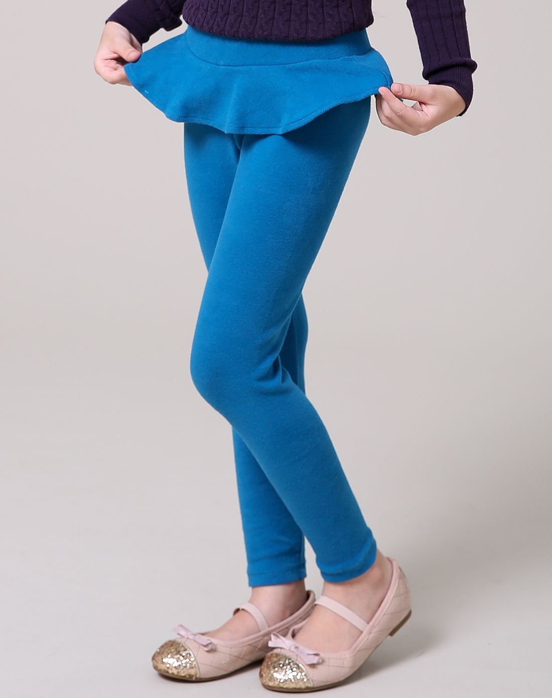 女童蓝色紧身打底裤