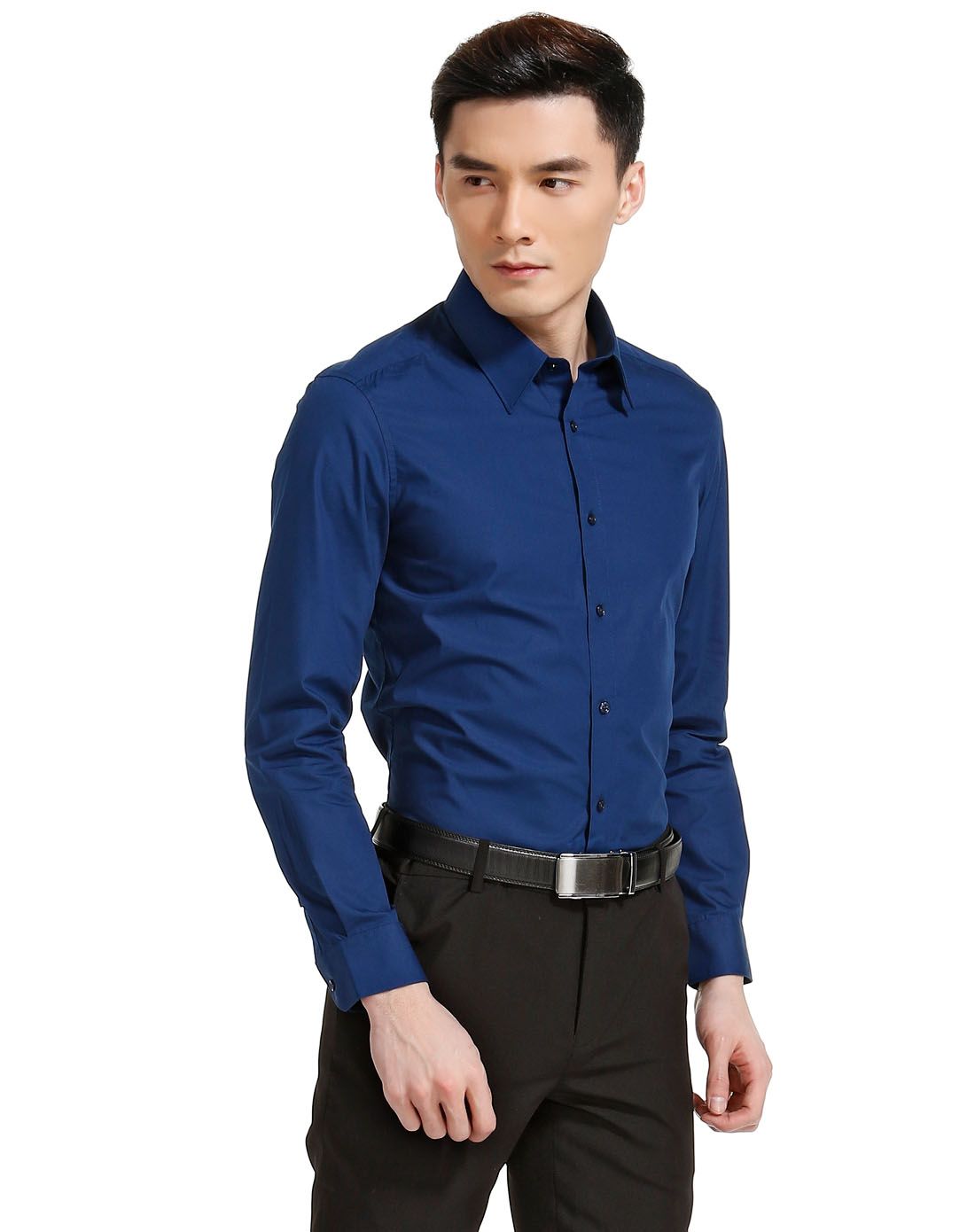 男款藏蓝色时尚简约长袖衬衫
